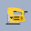 Electric fretsaw tool. Devices for construction and mechanics. Vector illustration