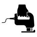 Electric fretsaw Tool Hand jig saw in use Arm icon black color vector illustration flat style image Royalty Free Stock Photo