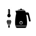 Electric frother for warming, frothing milk. Silhouette Automatic cappuccino maker. Outline icon of kitchen device. Kettle for