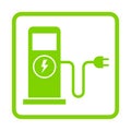 Green eco electric fuel pump icon, Charging point station for hybrid vehicles cars square sign, Vector illustration