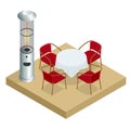 Electric Gas Patio Heater. Isometric Best Patio Heaters for Your Garden, Bars, and Restaurants. Royalty Free Stock Photo