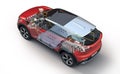 Electric generic car technical cutaway EV system. (Body Generative A.I Royalty Free Stock Photo