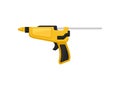 Electric glue gun with glue stick, side view. Hot melt adhesive. Modern power tool. Flat vector icon