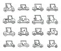 Electric golf cart icons set, outline style