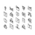 electric grid energy power isometric icons set vector Royalty Free Stock Photo