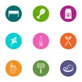 Electric grill icons set, flat style