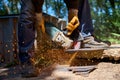 Electric grinding of wheels on a steel , cutting metal Royalty Free Stock Photo