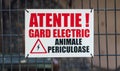 Electric guard warning in romanian language sign in the Zoo