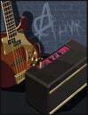 Electric guitar and amplifier on a brick wall background Royalty Free Stock Photo