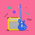 Electric Guitar and Amplifier Illustration in Retro Style Royalty Free Stock Photo