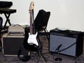 Electric Guitar With Amps And Mic Setup For Performance