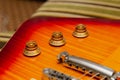 Electric guitar body and neck detail on wooden background vintage look Royalty Free Stock Photo