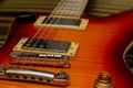 Electric guitar body and neck detail on wooden background vintage look Royalty Free Stock Photo