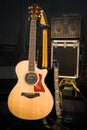 Electric guitar and classic amplifier on a dark background Royalty Free Stock Photo