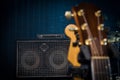 Electric guitar and classic amplifier on a dark background Royalty Free Stock Photo