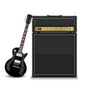 Electric guitar and classic guitar amplifier isolated on white background, vector Royalty Free Stock Photo