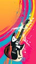 An electric guitar with a colorful background. Generative AI image. Royalty Free Stock Photo