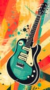 An electric guitar on a colorful background. Generative AI image. Royalty Free Stock Photo