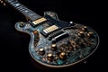 Electric guitar with custom design. Musical instrument background