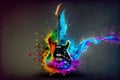 Electric guitar decorated with stylish creative colorful watercolor splash