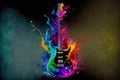 Electric guitar decorated with stylish creative colorful watercolor splash