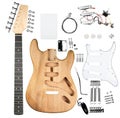 Electric guitar diy building kit with all parts and components wooden body wood neck and electronics single coil pickguard pickup Royalty Free Stock Photo