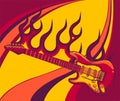 Electric guitar on fire in full color and flames vector illustration Royalty Free Stock Photo