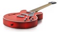 Electric guitar with flaming red wooden finish. 3D illustration