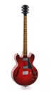 Electric guitar with flaming red wooden finish. 3D illustration