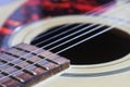 Guitar Fretboard closeup macro slider shot. Guitar pegs on a six-string guitar. musical instrument Royalty Free Stock Photo