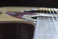Electric guitar Fretboard closeup slider shot. Guitar pegs on a six-string guitar. musical instrument Royalty Free Stock Photo