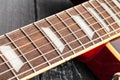 electric guitar fretboard on wood Royalty Free Stock Photo