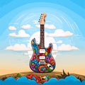 Electric guitar hand-drawn comic illustration. Electric guitar. Vector doodle style cartoon illustration Royalty Free Stock Photo