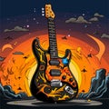 Electric guitar hand-drawn comic illustration. Electric guitar. Vector doodle style cartoon illustration Royalty Free Stock Photo