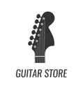 Electric Guitar Headstock Silhouette isolated on white background - Vector logo of Music Store. Royalty Free Stock Photo