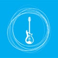 Electric guitar icon. on a blue background with abstract circles around and place for your text.