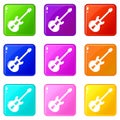 Electric guitar icons set 9 color collection Royalty Free Stock Photo