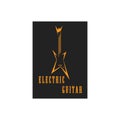 Electric Guitar Illustration Logo Music Design Black Background Vector Template