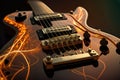 electric guitar, with its strings being plucked and heard through close-up shot