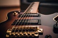 electric guitar, with its strings being plucked and heard through close-up shot