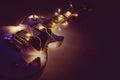 Electric guitar with lighted garland Royalty Free Stock Photo