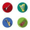 Electric guitar, loudspeaker,harp, saxophone, violin.Music instruments set collection icons in flat style vector symbol