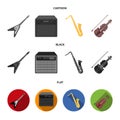 Electric guitar, loudspeaker, saxophone, violin.Music instruments set collection icons in cartoon,black,flat style Royalty Free Stock Photo