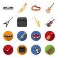 Electric guitar, loudspeaker, saxophone, violin.Music instruments set collection icons in cartoon,flat style vector Royalty Free Stock Photo