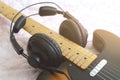 Electric guitar macro abstract and headphones