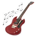 Electric guitar makes a sound. Colored guitar with notes. Musical instrument. Musical emblem. Isolated stylish art Royalty Free Stock Photo