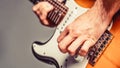 Electric guitar. Man playing guitar. Closeup hand playing guitar. Musician playing guitar, live music. Musical Royalty Free Stock Photo