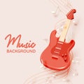 Electric guitar with Music notes, song, melody or tune 3d realistic Royalty Free Stock Photo