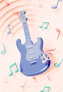 Electric guitar with Music notes, song, melody or tune 3d realistic Royalty Free Stock Photo