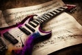 electric guitar with music score in hand, ready to bring a song to life